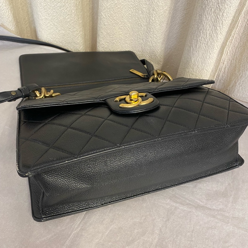 Chanel 香奈兒/黑金荔枝牛皮 孟買系列手提單肩斜挎包18開-6