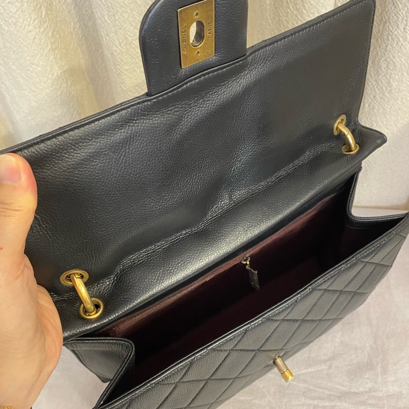 Chanel 香奈兒/黑金荔枝牛皮 孟買系列手提單肩斜挎包18開-8