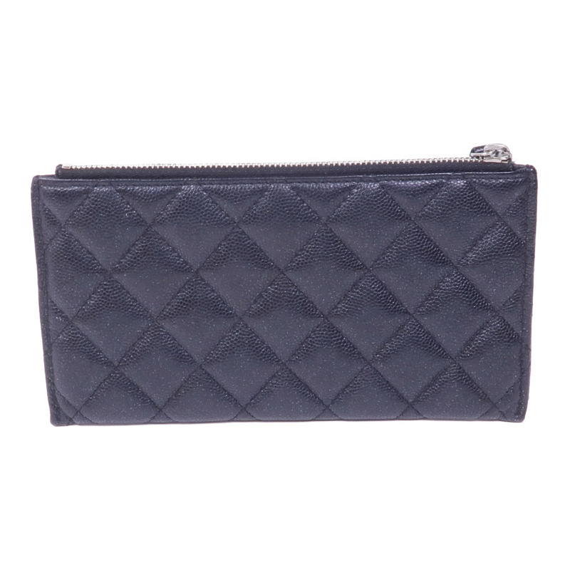 CHANEL 牛皮皮革Zipped Wallet銀扣長錢包-1