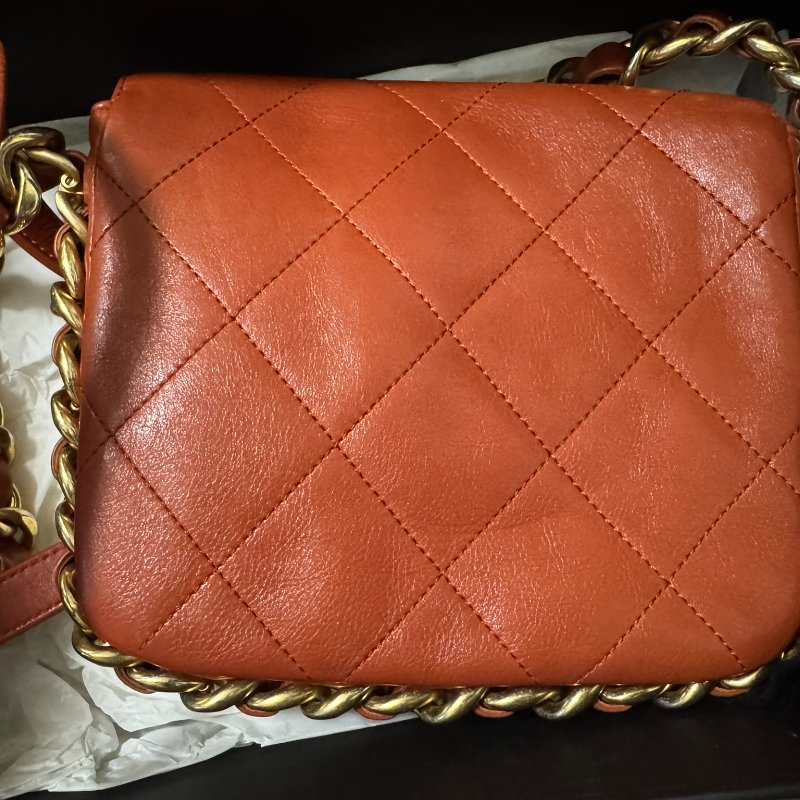CHANEL Calfskin Quilted Small Framing Chain Bag Brown 小牛皮細號垂蓋手袋-2