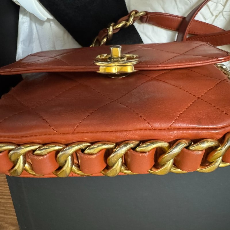 CHANEL Calfskin Quilted Small Framing Chain Bag Brown 小牛皮細號垂蓋手袋-3