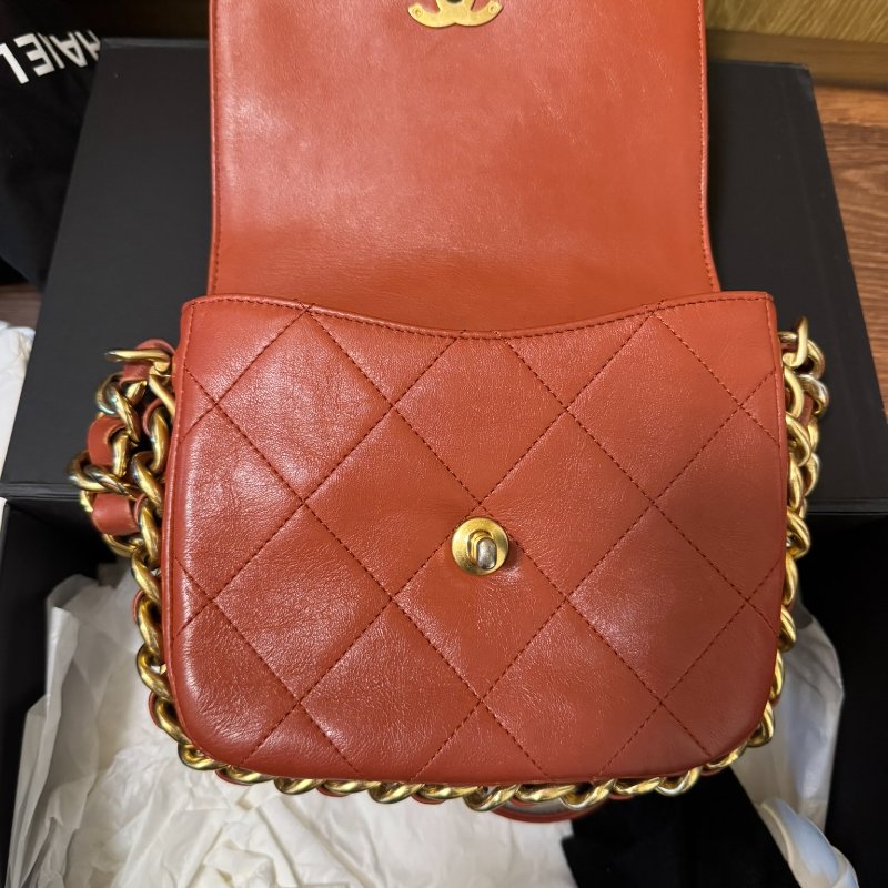 CHANEL Calfskin Quilted Small Framing Chain Bag Brown 小牛皮細號垂蓋手袋-4