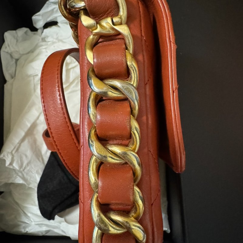 CHANEL Calfskin Quilted Small Framing Chain Bag Brown 小牛皮細號垂蓋手袋-9