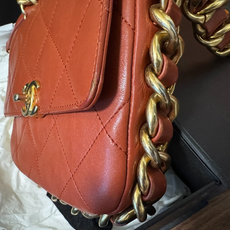CHANEL Calfskin Quilted Small Framing Chain Bag Brown 小牛皮細號垂蓋手袋-10