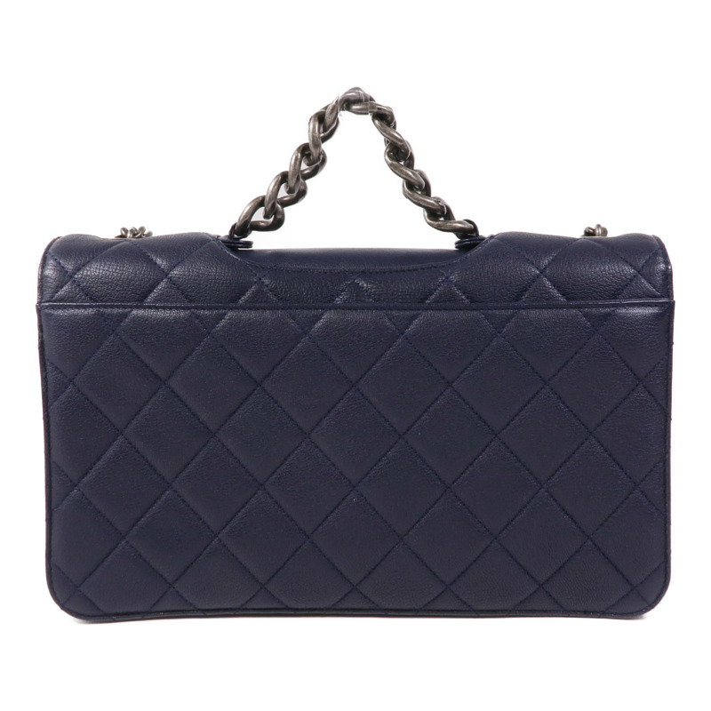 CHANEL 牛皮皮革Chain Shoulder銀扣手挽肩背兩用袋-1