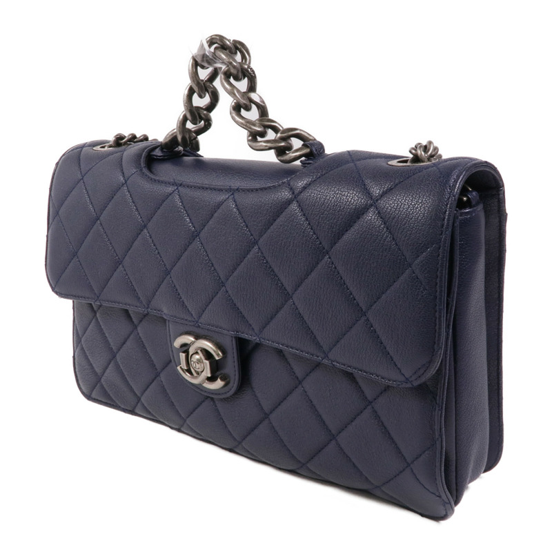 CHANEL 牛皮皮革Chain Shoulder銀扣手挽肩背兩用袋-2