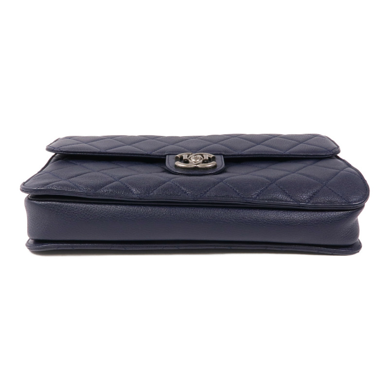 CHANEL 牛皮皮革Chain Shoulder銀扣手挽肩背兩用袋-3