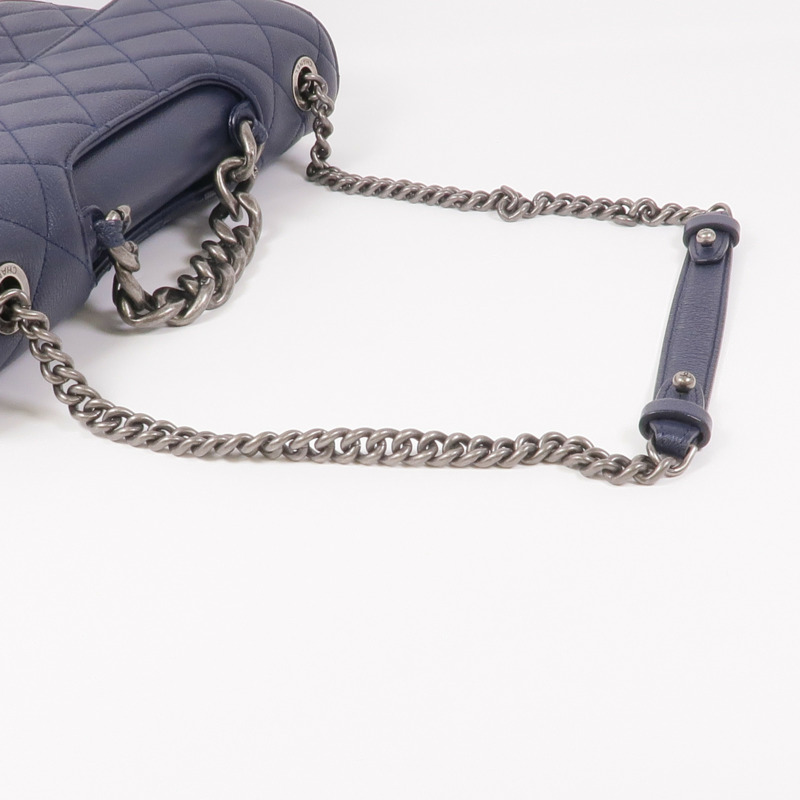 CHANEL 牛皮皮革Chain Shoulder銀扣手挽肩背兩用袋-8