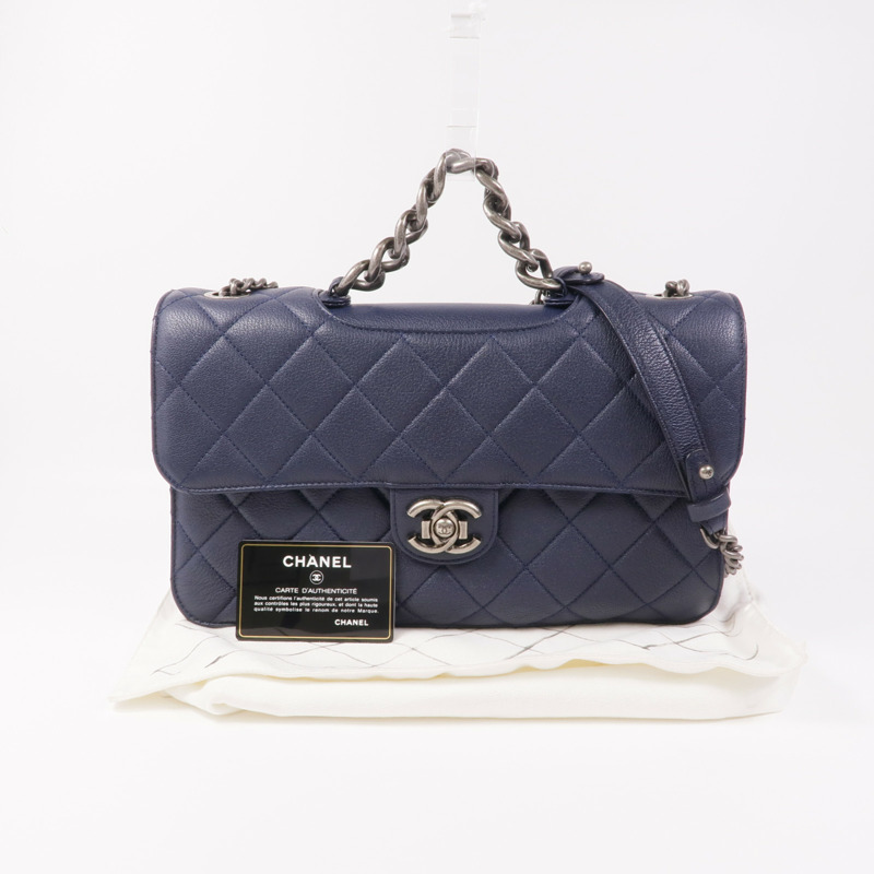 CHANEL 牛皮皮革Chain Shoulder銀扣手挽肩背兩用袋-14