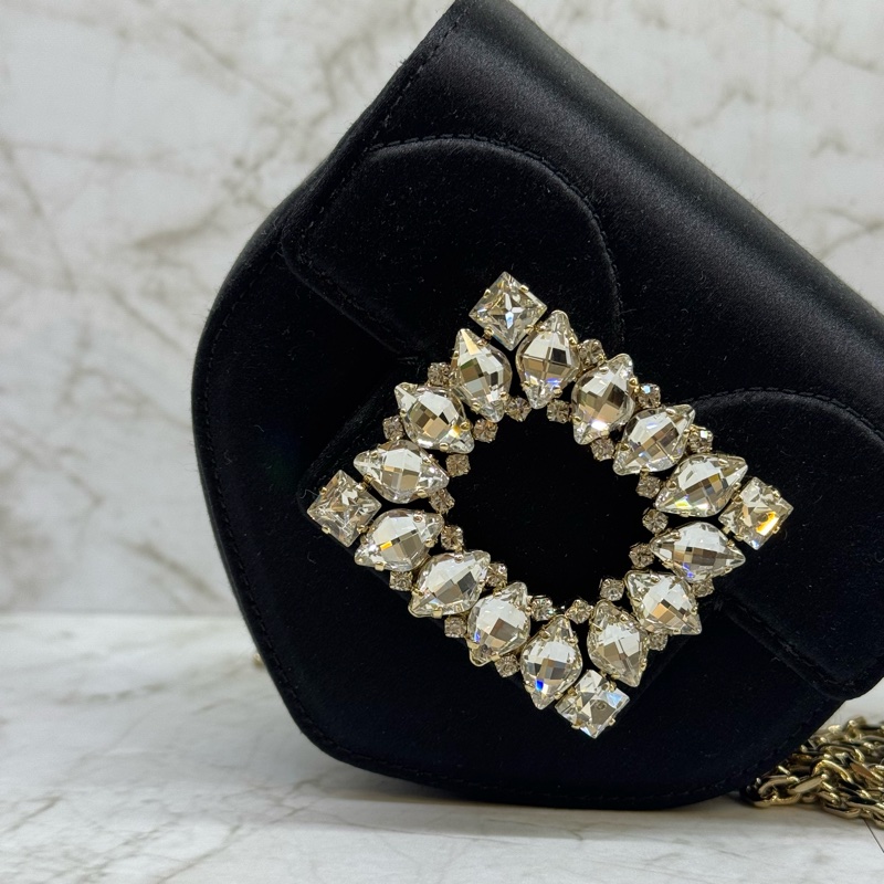 RV Love Clutch 黑色緞面心形鑽扣MINI鏈包/黑-6