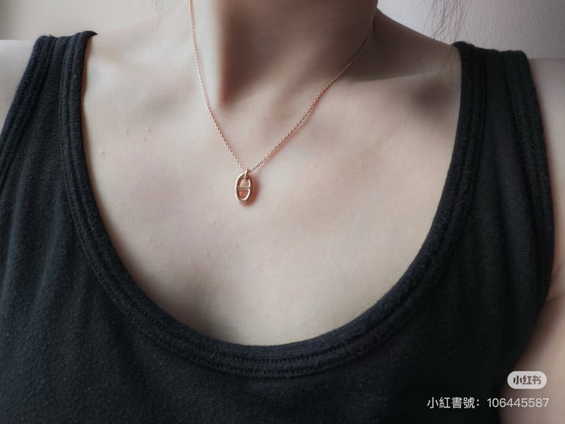 Hermes 愛馬仕豬鼻子玫瑰金 項鍊-5