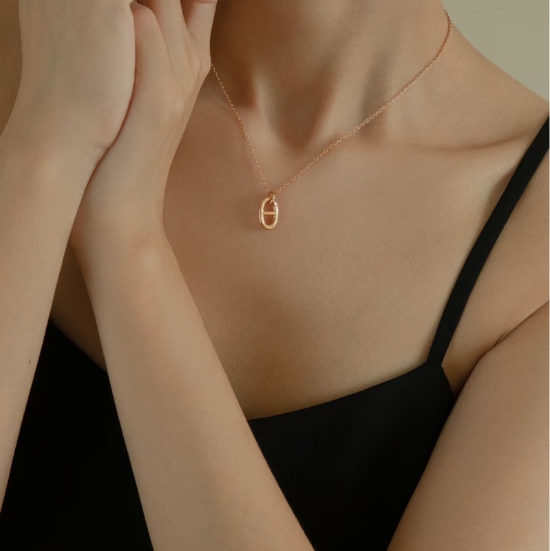 Hermes 愛馬仕豬鼻子玫瑰金 項鍊-6