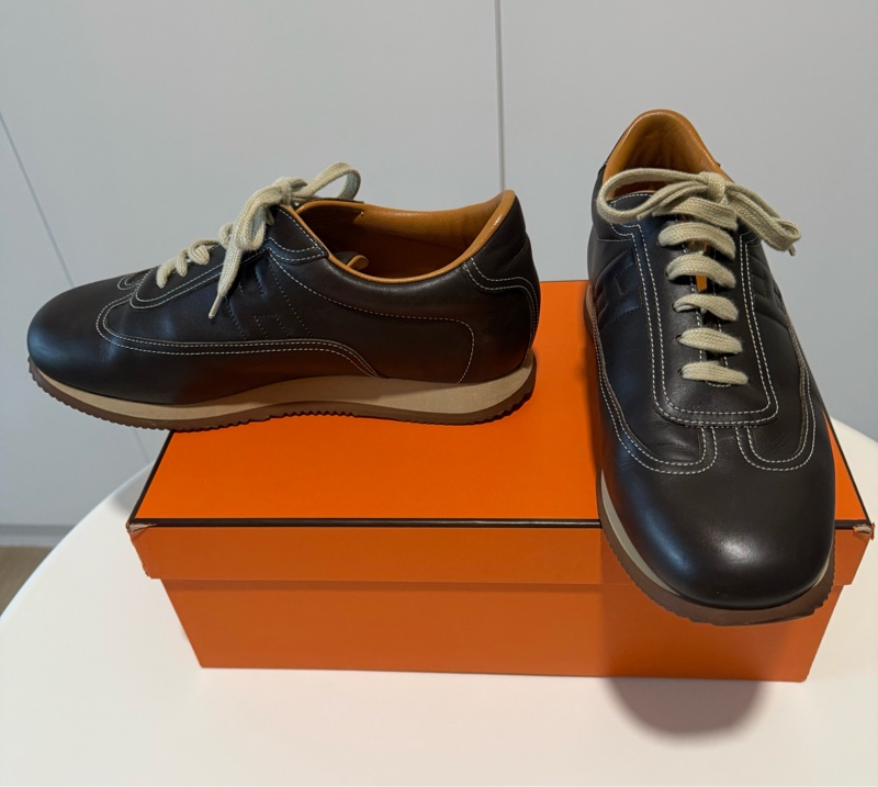 HERMES咖啡真皮綁帶休閒鞋，尺寸：43-2