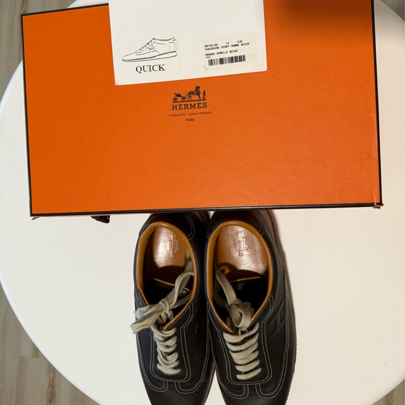 HERMES咖啡真皮綁帶休閒鞋，尺寸：43-9
