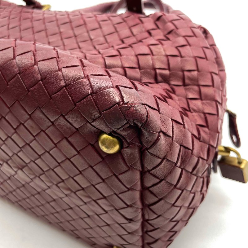 BV 酒紅色小編織波士頓側肩包-3