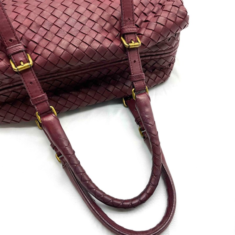 BV 酒紅色小編織波士頓側肩包-6