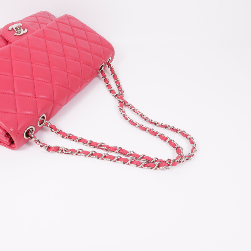 CHANEL 羊皮皮革Chain Shoulder銀扣鏈帶肩背袋-4