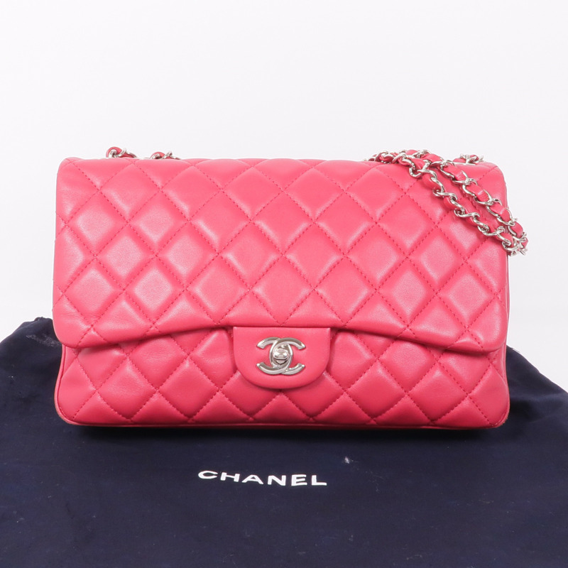 CHANEL 羊皮皮革Chain Shoulder銀扣鏈帶肩背袋-14