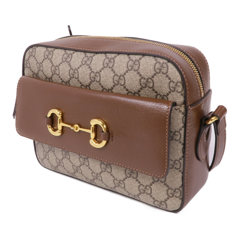 GUCCI 塗層帆布/皮革Horsebit 1955金扣肩背袋-2