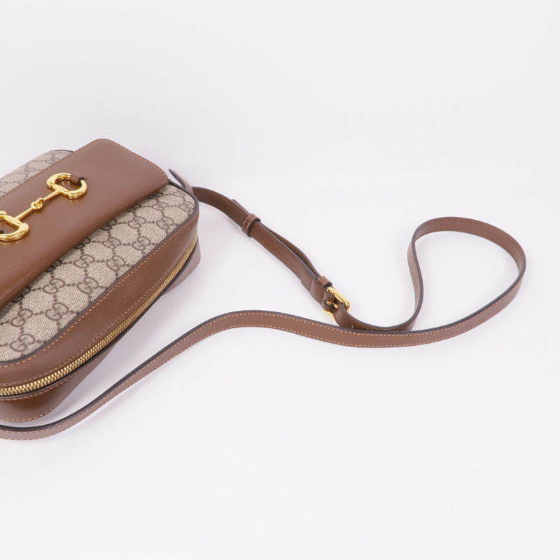 GUCCI 塗層帆布/皮革Horsebit 1955金扣肩背袋-8