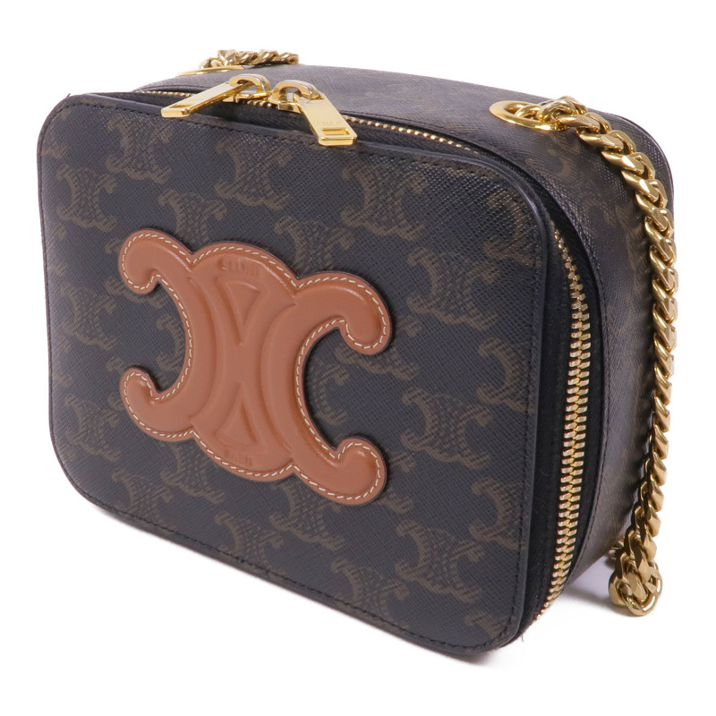 CELINE 塗層帆布Triomphe金扣鏈帶肩背袋-2