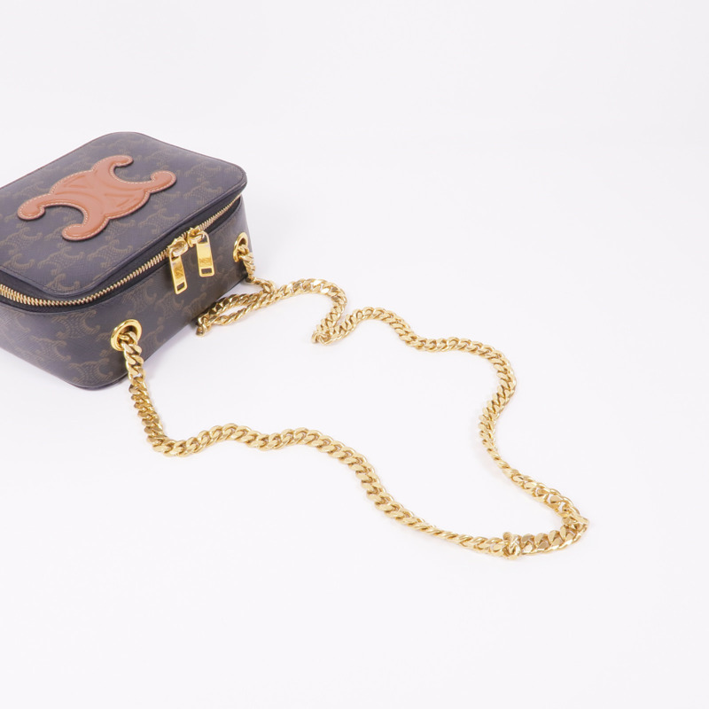 CELINE 塗層帆布Triomphe金扣鏈帶肩背袋-4