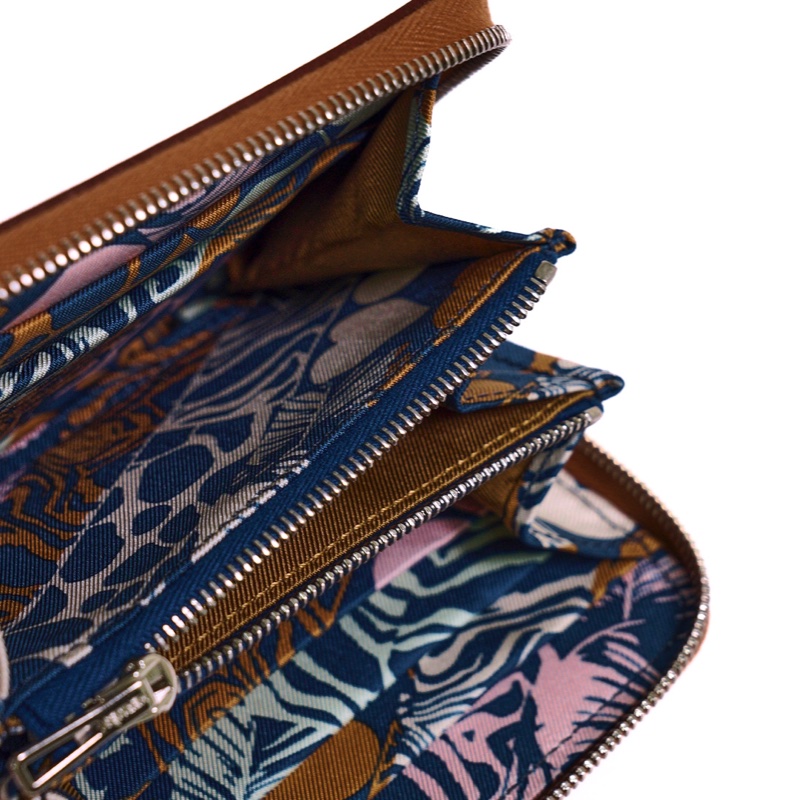 HERMES 牛皮拉鍊絲巾短夾 焦糖棕色 全新 W刻-4