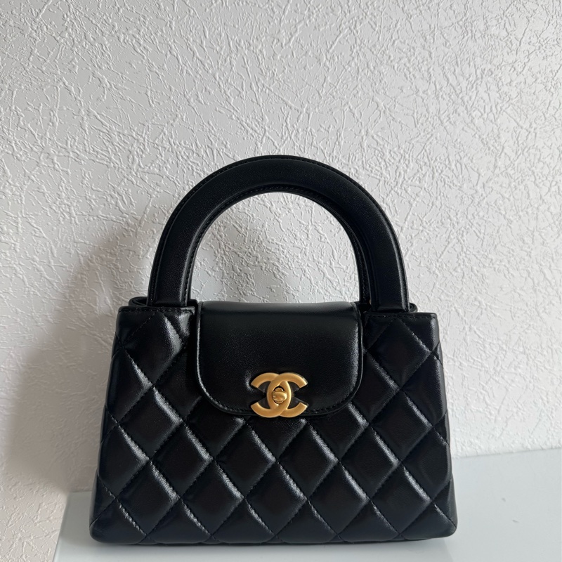 Chanel黑菱格羊皮mini kelly手提兩用包 比專櫃甜😍-0