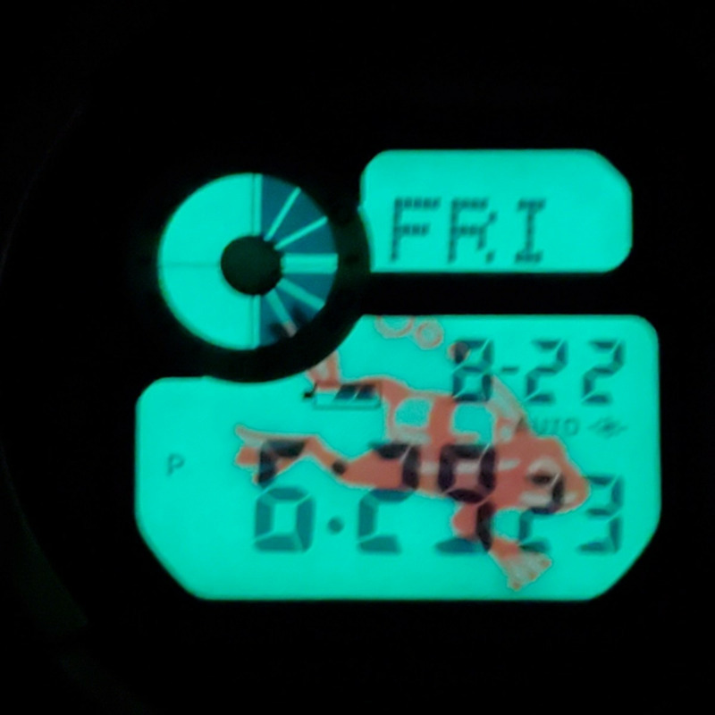 G-SHOCK CASIO Frogman GW-200F-3JR 腕錶，2009 年款，飾有海豚、鯨魚、樹蛙和樹葉圖案，顏色為青檸綠。堅固耐用，配備太陽能。男士款。貝塚店有售。-8