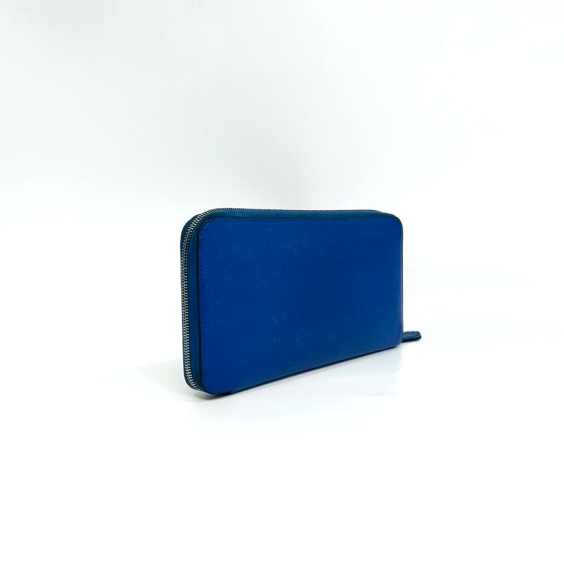 HERMES T7水妖藍EPSOM牛皮銀釦ㄇ拉絲巾長夾-2