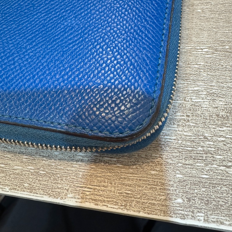 HERMES T7水妖藍EPSOM牛皮銀釦ㄇ拉絲巾長夾-8