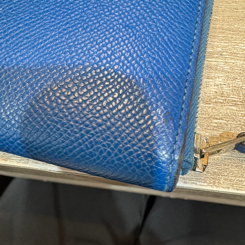 HERMES T7水妖藍EPSOM牛皮銀釦ㄇ拉絲巾長夾-10