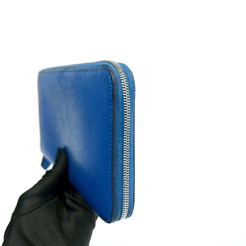 HERMES T7水妖藍EPSOM牛皮銀釦ㄇ拉絲巾長夾-11