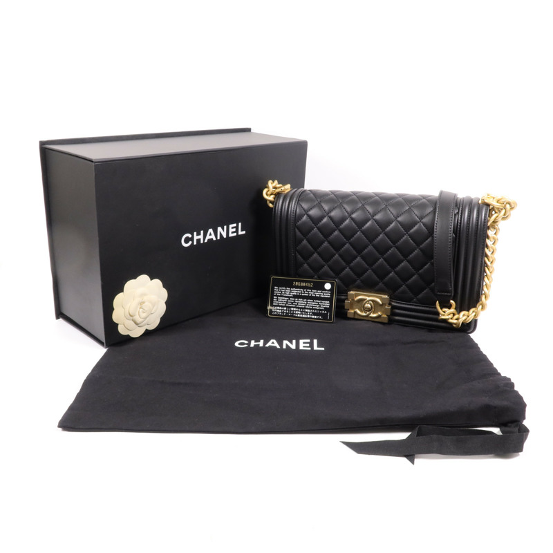 CHANEL 羊皮皮革Boy 25金扣鏈帶肩背袋-11