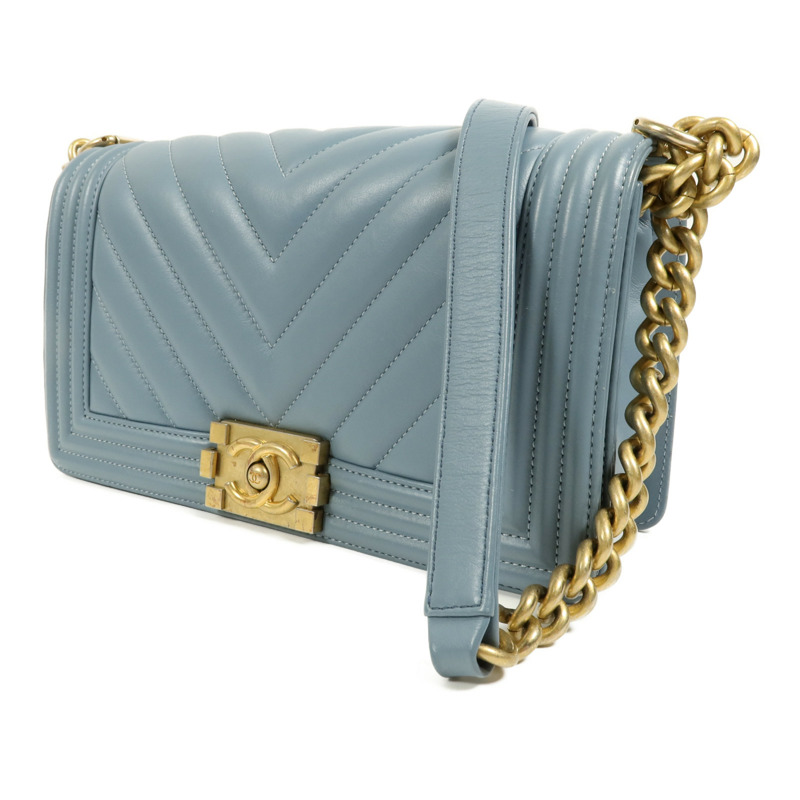 CHANEL 羊皮皮革Boy 25金扣鏈帶肩背袋-2