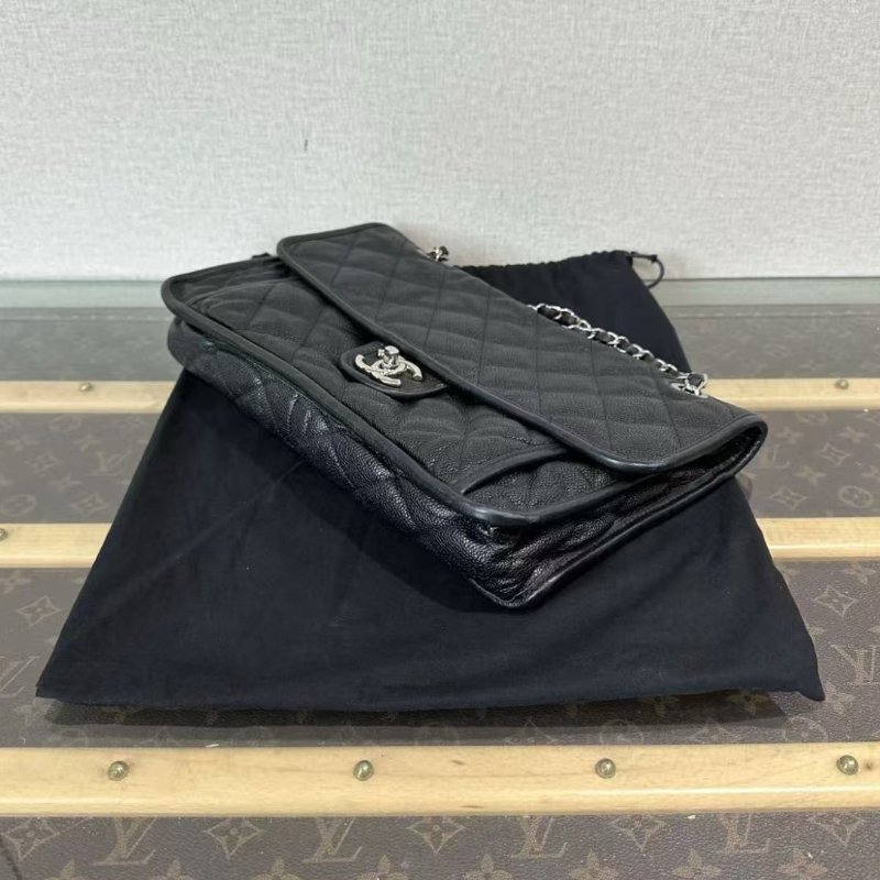 ✨CHANEL 黑銀荔枝牛皮CF機場鍊條包31*20*7 98新配件塵袋-2