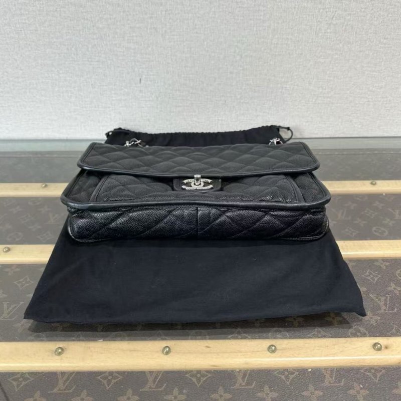 ✨CHANEL 黑銀荔枝牛皮CF機場鍊條包31*20*7 98新配件塵袋-3