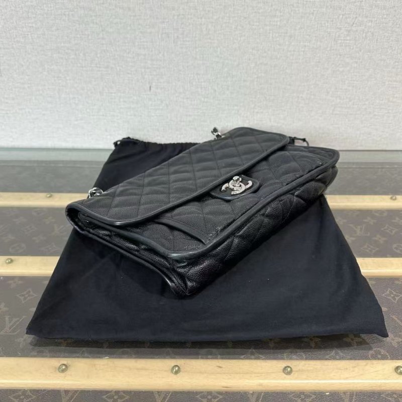 ✨CHANEL 黑銀荔枝牛皮CF機場鍊條包31*20*7 98新配件塵袋-4