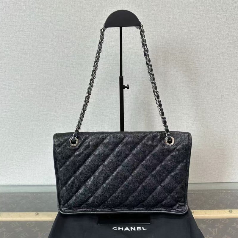 ✨CHANEL 黑銀荔枝牛皮CF機場鍊條包31*20*7 98新配件塵袋-5