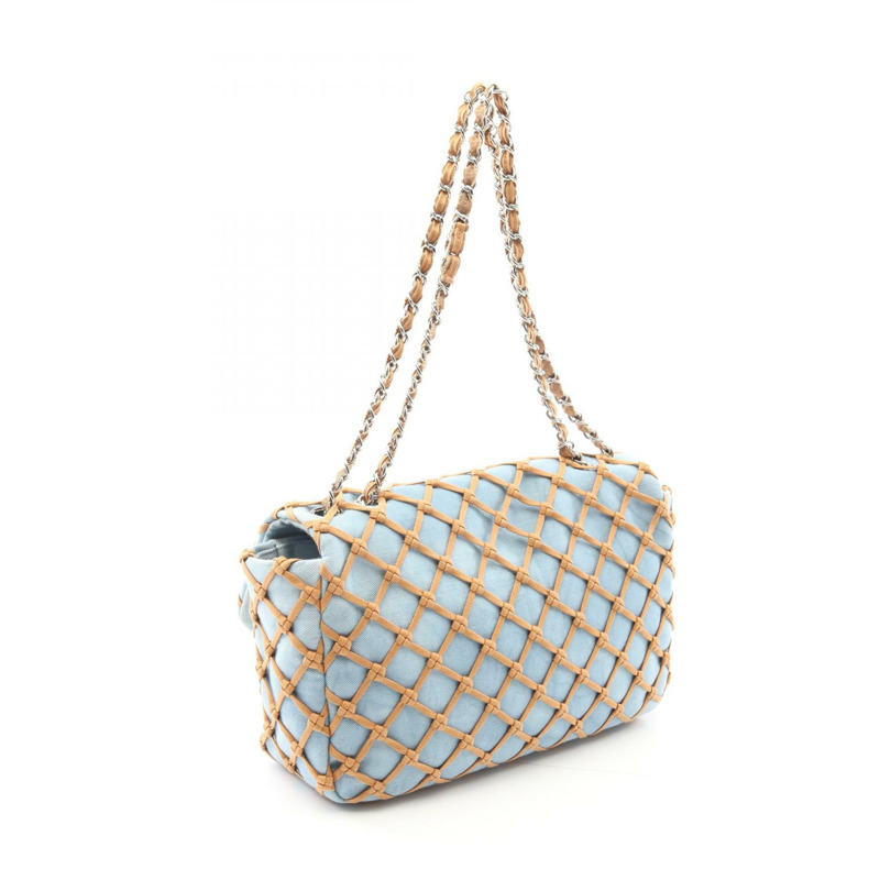 CHANEL Matelasse 鏈條單肩包 牛仔布 藍棕色 SHW 二手 女款-1