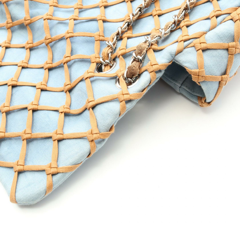 CHANEL Matelasse 鏈條單肩包 牛仔布 藍棕色 SHW 二手 女款-9