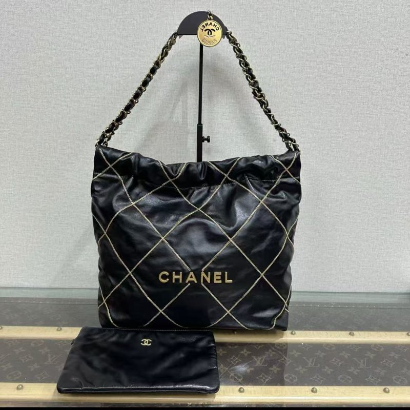 ✨CHANEL 22bag限定款金線小號子母垃圾袋 37*35*7 98新配件塵袋-0