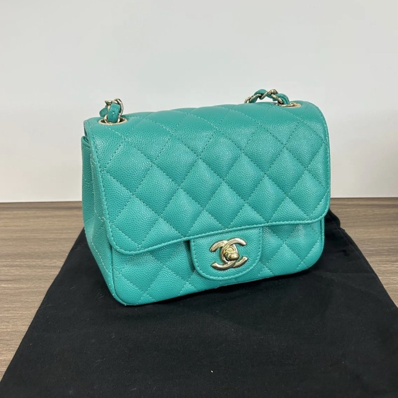 CHANEL金扣方胖子肩背斜背鏈條包17*13*7.5 配件盒子塵袋保卡99新-1