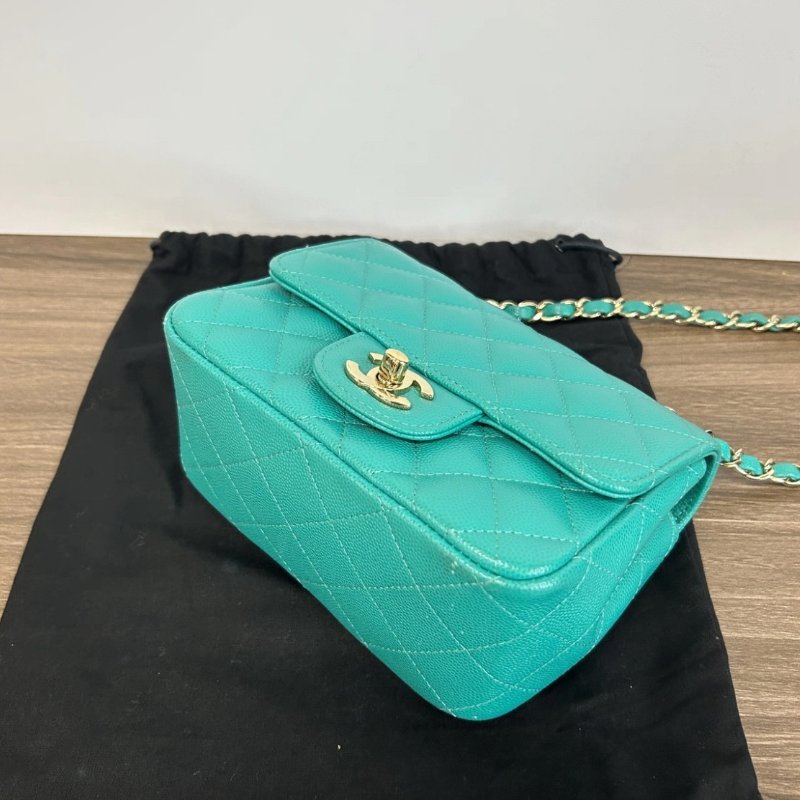 CHANEL金扣方胖子肩背斜背鏈條包17*13*7.5 配件盒子塵袋保卡99新-2