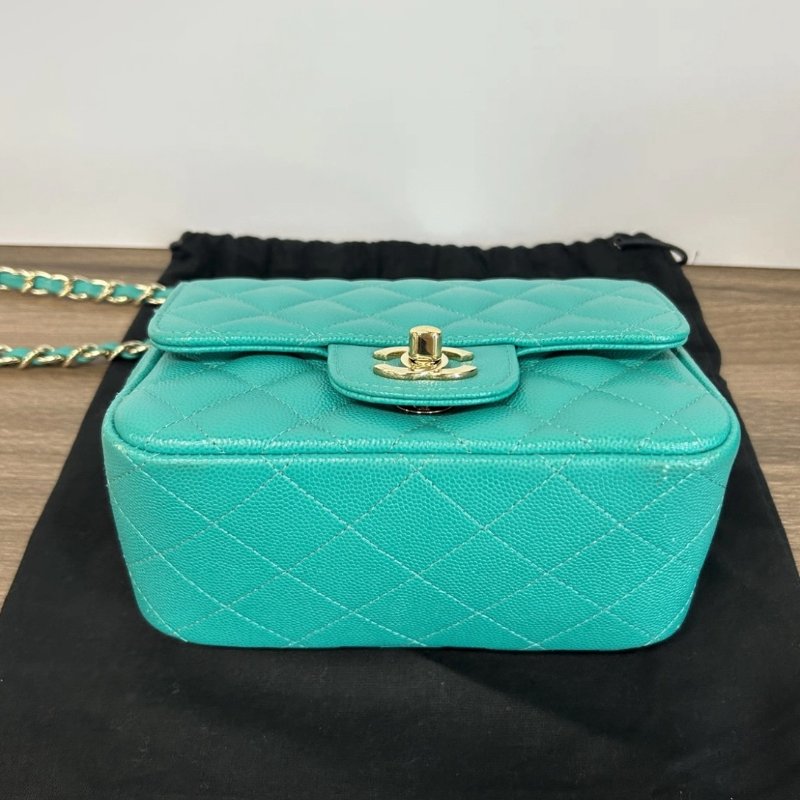 CHANEL金扣方胖子肩背斜背鏈條包17*13*7.5 配件盒子塵袋保卡99新-3