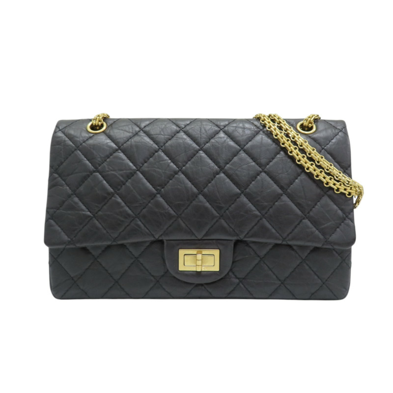 黑色 菱格紋 牛皮 2.55 鍊帶 肩背包 A37590-0