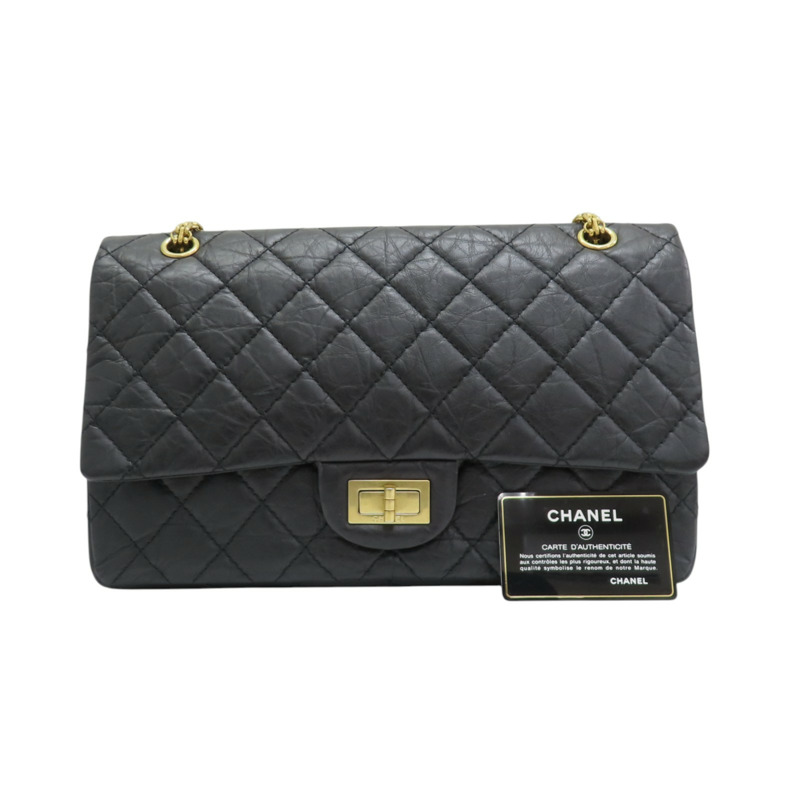 黑色 菱格紋 牛皮 2.55 鍊帶 肩背包 A37590-7