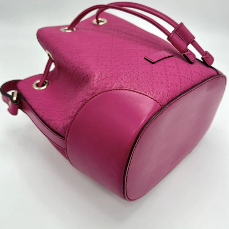 GUCCI 玫紅色金扣抽繩水桶肩背斜背包20.5*14.5*22.5 98新配件塵袋-3