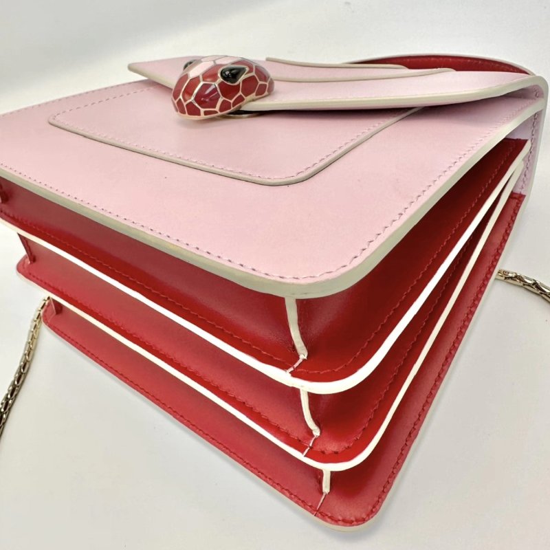 BVLGARI 櫻花粉小號蛇頭風琴手提斜背包18*16*10 98新配件鏡子塵袋-2