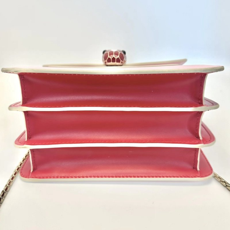 BVLGARI 櫻花粉小號蛇頭風琴手提斜背包18*16*10 98新配件鏡子塵袋-3